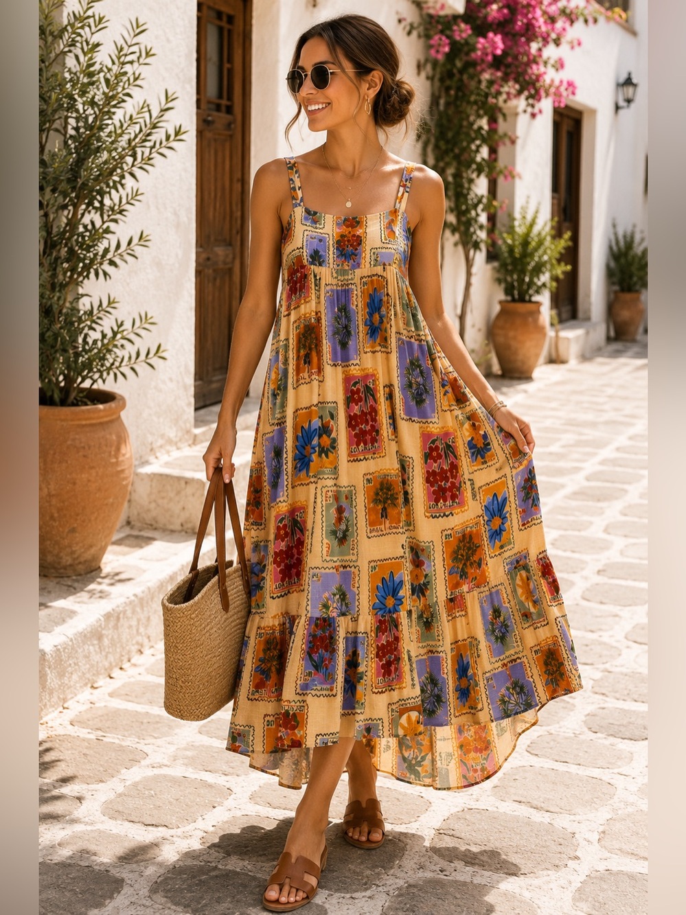 Paper Heart Anthropologie Linen Blend Floral Plant Stamped Maxi Dress Size S - Picture 4 of 17